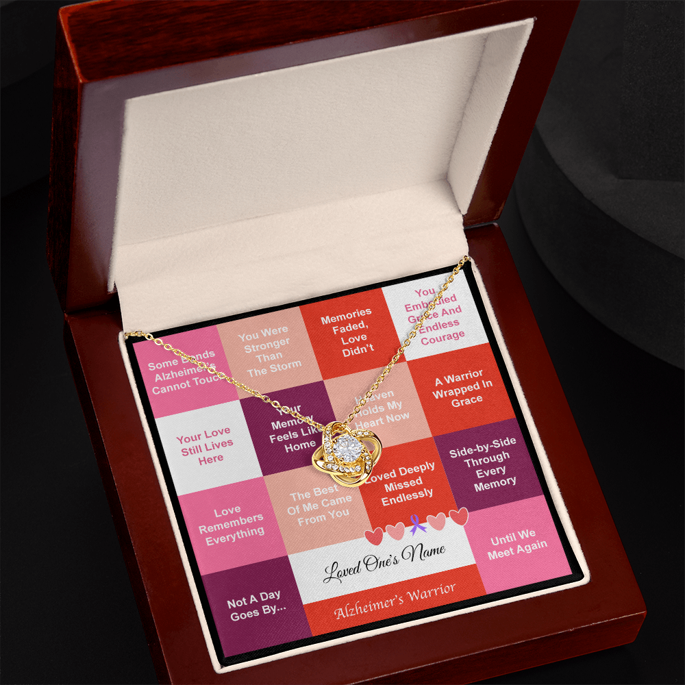 Alzheimer's Warrior (In Loving Memory) - Love Knot Necklace - With Personalized Name Card