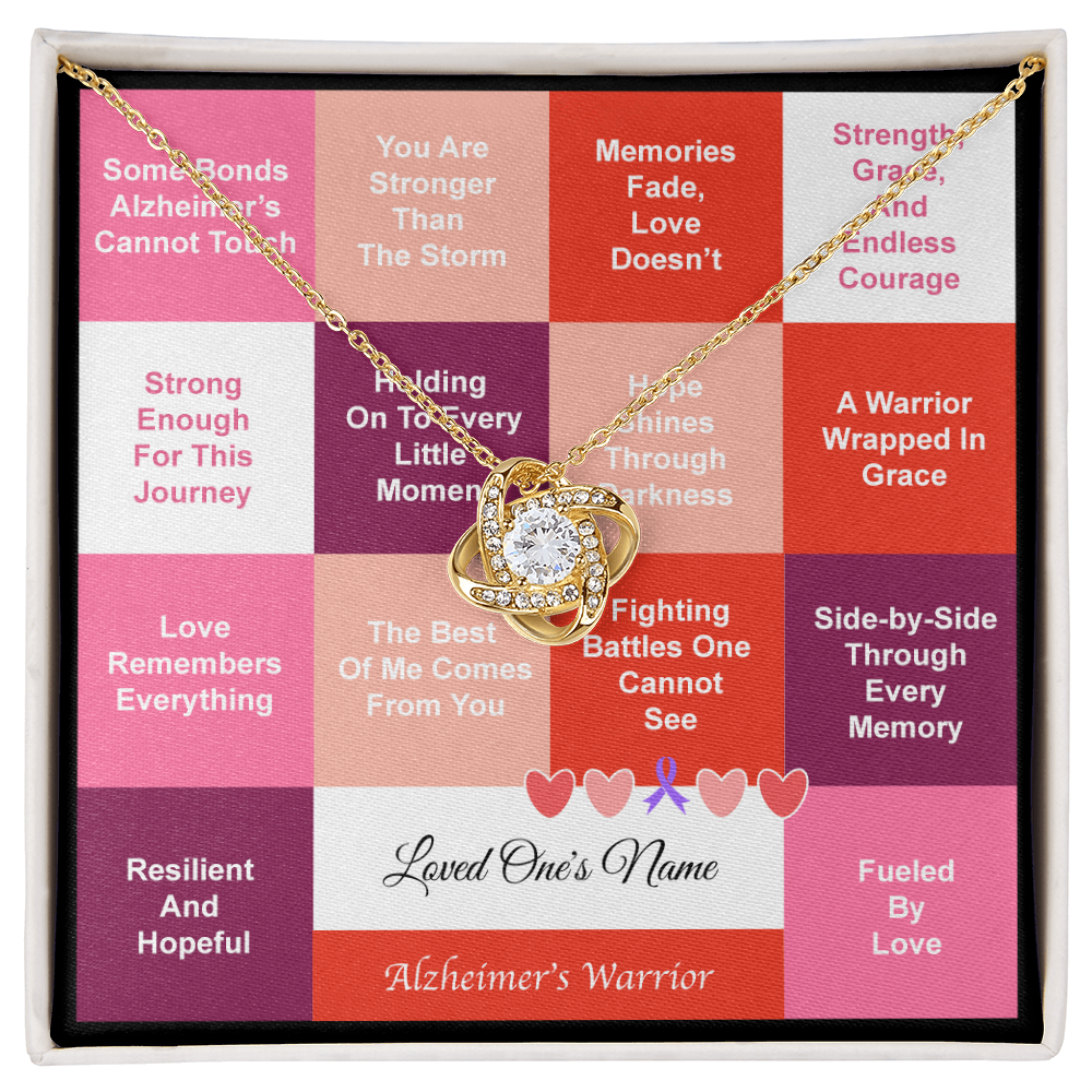 Alzheimer's Warrior - Love Knot Necklace - With Personalized Name Card