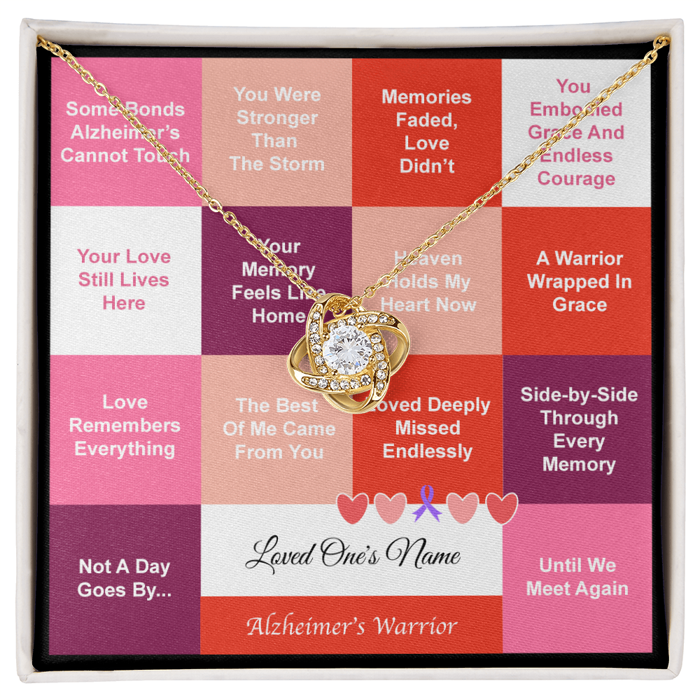 Alzheimer's Warrior (In Loving Memory) - Love Knot Necklace - With Personalized Name Card