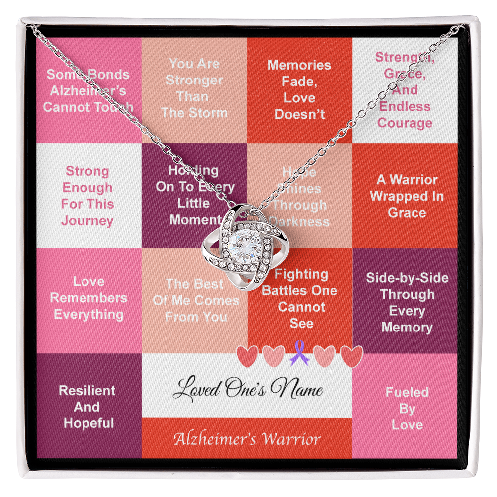 Alzheimer's Warrior - Love Knot Necklace - With Personalized Name Card