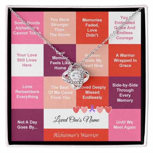 Alzheimer's Warrior (In Loving Memory) - Love Knot Necklace - With Personalized Name Card