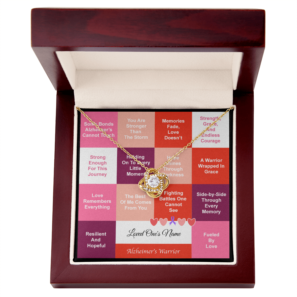 Alzheimer's Warrior - Love Knot Necklace - With Personalized Name Card