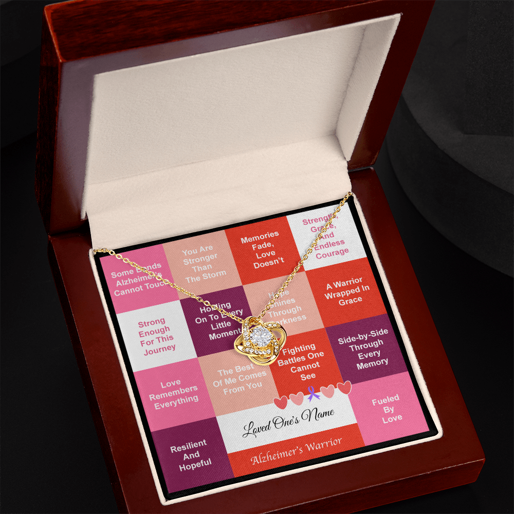 Alzheimer's Warrior - Love Knot Necklace - With Personalized Name Card