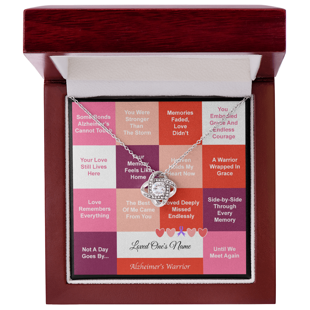 Alzheimer's Warrior (In Loving Memory) - Love Knot Necklace - With Personalized Name Card