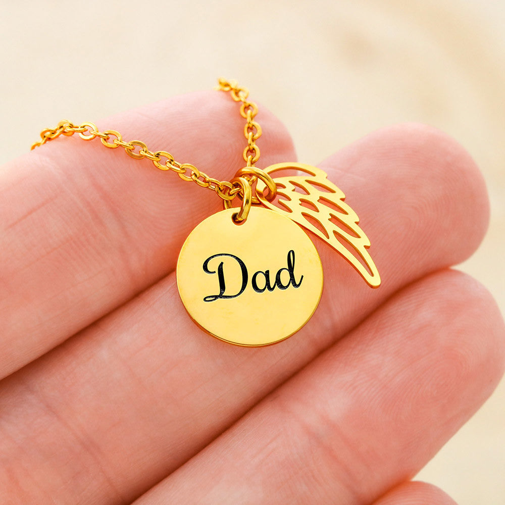 Alzheimer's Warrior (In Memory of Dad) -  Necklace with Angel Wings
