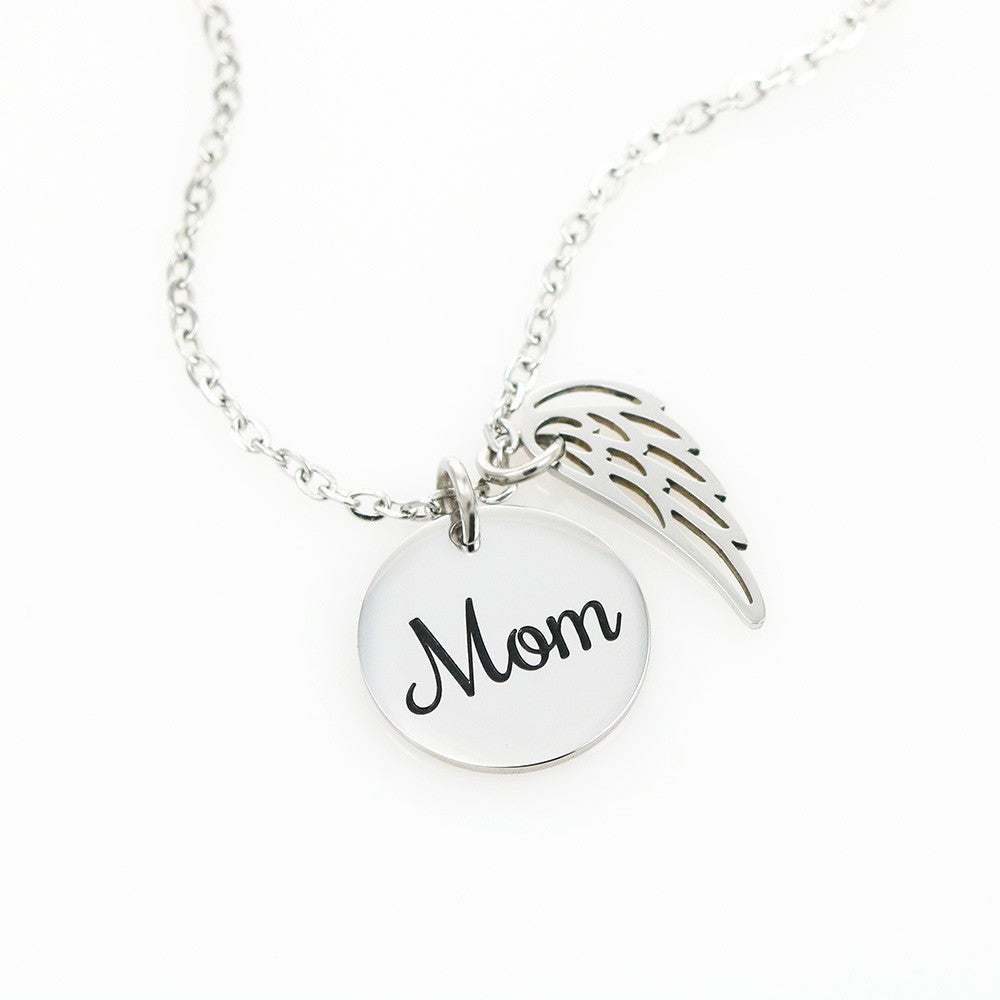 Alzheimer's Warrior (In Memory of Mom) - Necklace with Angel Wings