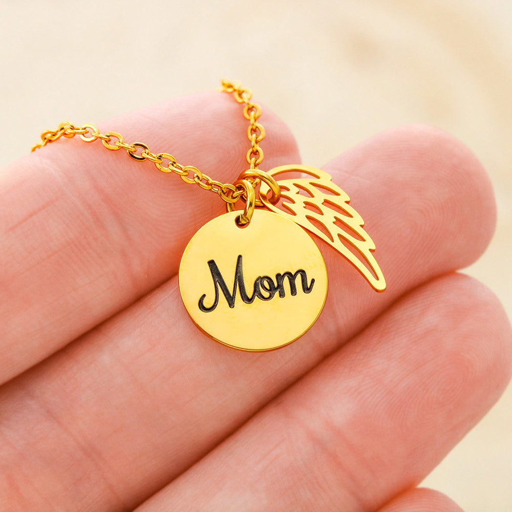 Alzheimer's Warrior (In Memory of Mom) - Necklace with Angel Wings